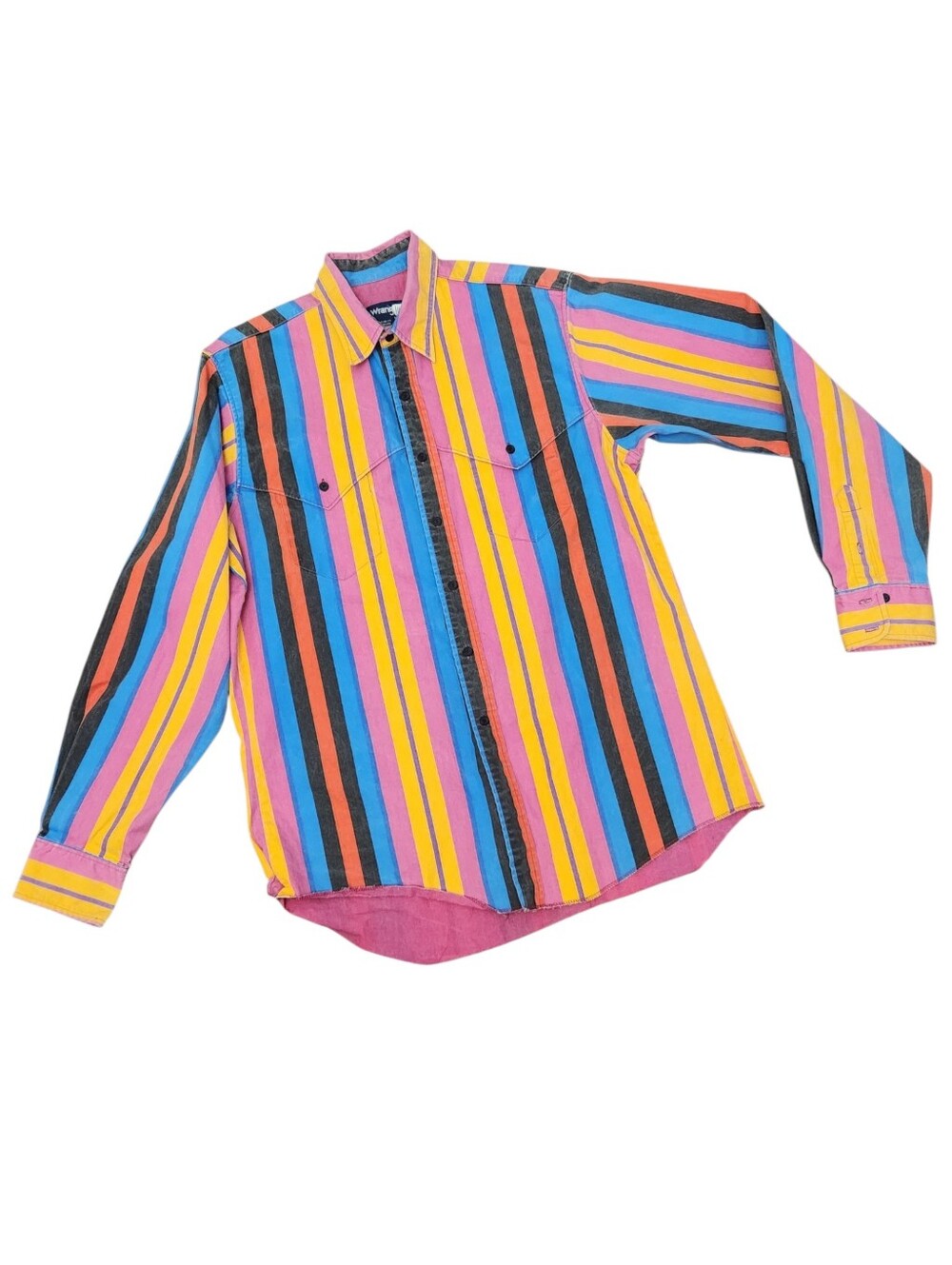 Vintage Wrangler Shirt Mens XL 16.5 36 Western Brushpopper Vertical Stripe Rodeo